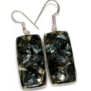 Green‎ Copper Seraphinite Earrings, Sterling Silver, NEW